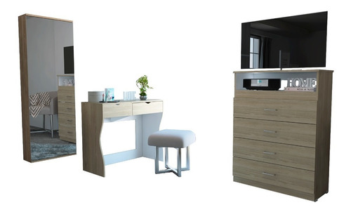 Mueble De Tocador + Zapatero C.espejo + Comoda 4c 