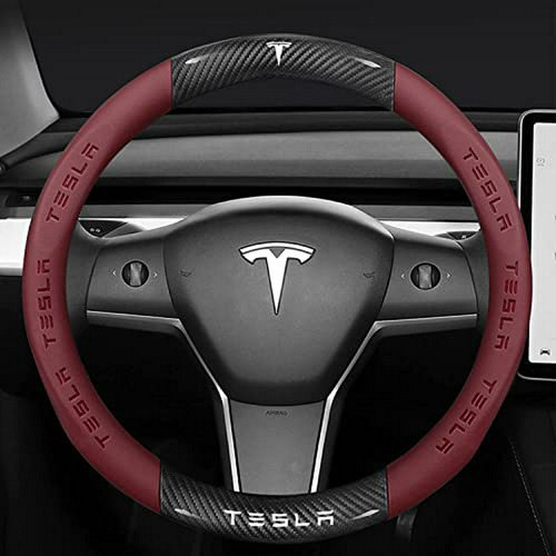 Cubre Volante Para Tesla, Fibra De Carbono, Rojo