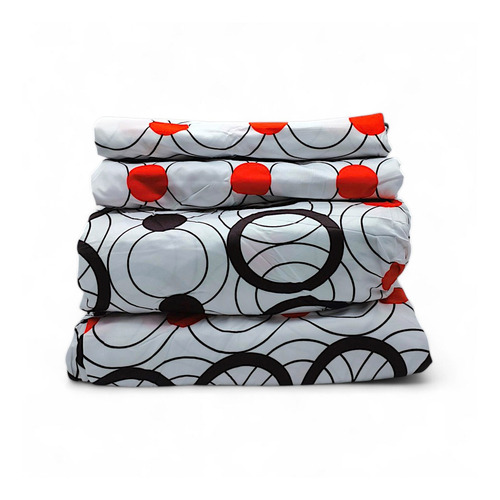 Juego De Sabanas Para Cama Queen Size Blanco/rojo Circulos