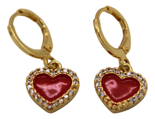 Aretes Para Dama Mujer Corazón Zirconias Oro Laminado 