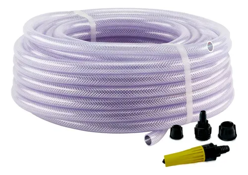Mangueira Trançada 30m Slim Transp. Com Engate E Esguicho Cor Transparente