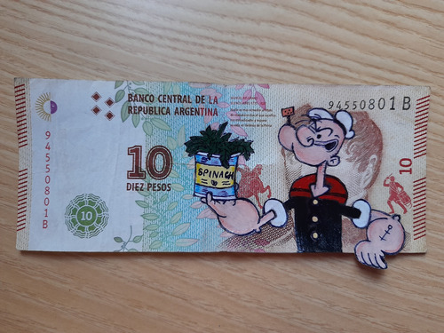  Billete Pintado A Mano Popeye El Marino