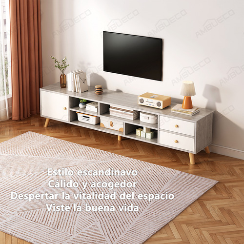 Mueble Para Tv Moderno Mesa 2 Cajon 1 Puerta 140*30*38 Cm Ambueco Morandi Gris