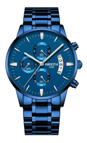 Relógio de pulso Nibosi NI2309 com corria de aço inoxidável cor azul