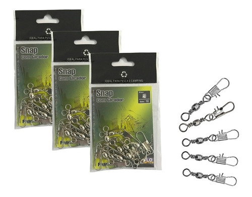Snap C/ Girador Comum Pesca Nº 3/0 (7,0 Cm) Kit Com 15 Peças
