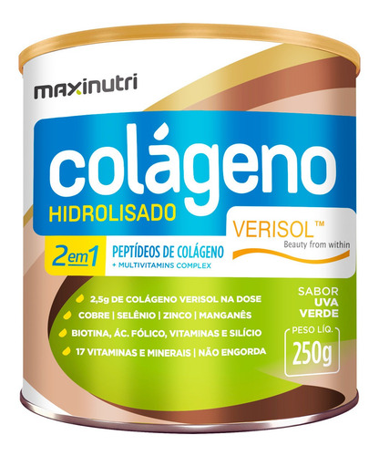 Colágeno Hidrolisado Verisol Antirrugas 3x250g Uva Verde