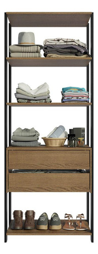 Guarda-roupa Closet 2 Gavetas 4 Prat 70cm Valencia Madesa Rp Cor Rustic/Preto