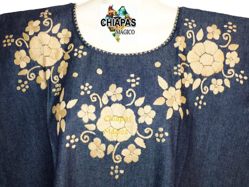 Blusas Bordadas A Mano De Chiapas / Mezclilla / Talla 2xl