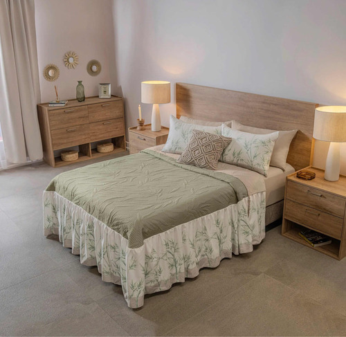 Colcha King Size Bambú Verde / Beige Vianney