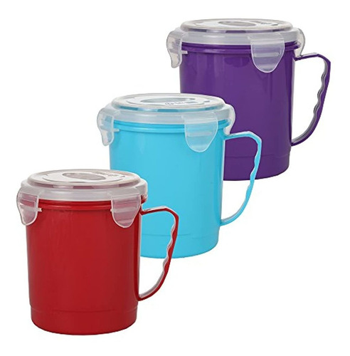 Taza Sopera Con Tapa - 22 oz Conjunto De 3 colores