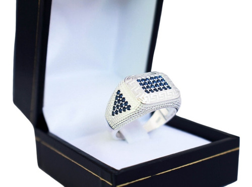 Imagen 5 de 6 de Anillo Plata Fina Con Circones Zafiro Para Hombre Z