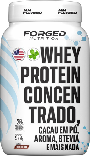 Whey Protein Concentrado 900g C/ Stevia 0% Corante - Forged Sabor Chocolate