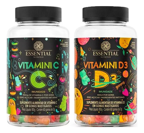 Kit Imunidade Infantil Vitamina C + D 3 Nutrition Essential Sabor Frutas