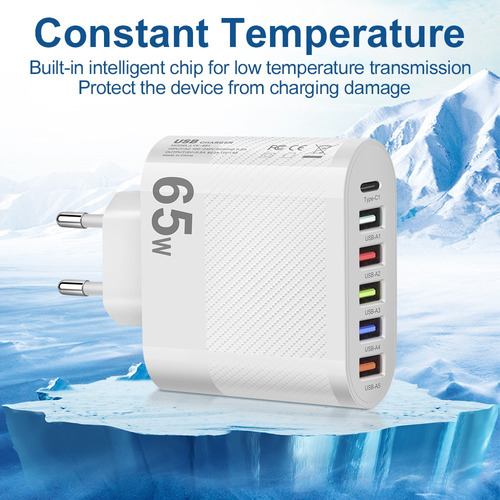 Cargador De 65 W, 6 Puertos, Enchufe Usb De La Ue, Adaptador