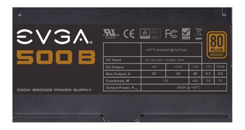 Fonte Evga 500w, 80 Plus Bronze
