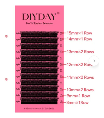 Diyday Foxy Eyes Pestañas Yy 0,07 D Mix Para Efecto Foxy Eye Negro Izquierda 1.5 Cm 0.07 Mm
