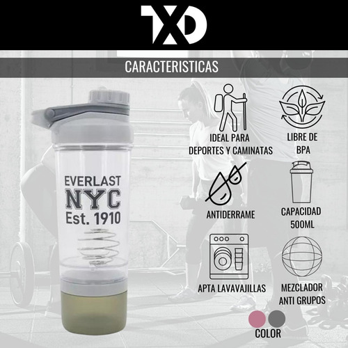 Imagen 3 de 9 de Shaker Vaso Mezclador De Proteinas Con Pastillero Everlast