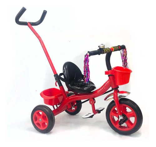 Triciclo Infantil Reforzado Manija Direccional Dos Canastos Color Rojo
