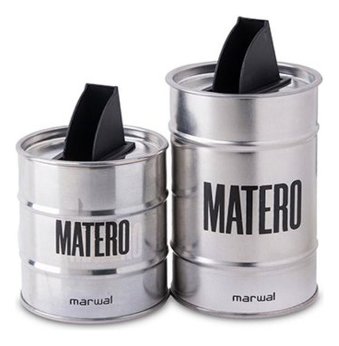 Set Matero Yerbera Azucarera Kit Latas Barril Azucar Yerba Plateado