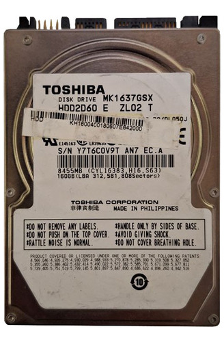 Disco Duro Toshiba Mk1637gsx 160gb