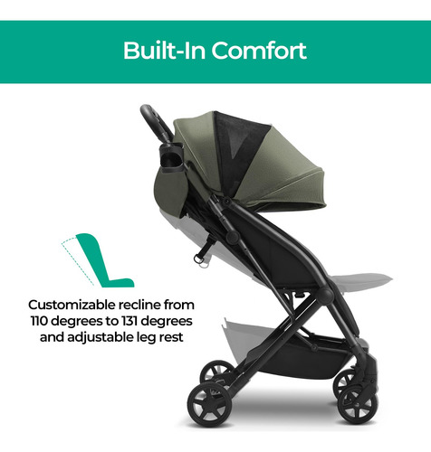 Cochecito Ligero Compacto Plegable Apto Para Avión Con Toldo Verde Salvia Color Del Chasis