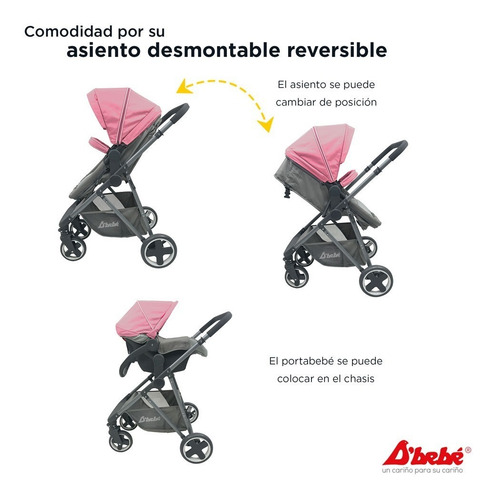 Carriola D Bebe Queen Portabebe Base Para Auto Rosa Rosa Gris Oscuro