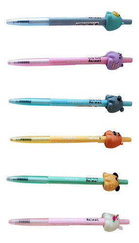 Lapicera Tinta Azul Retráctil Wero Cuteanimals X Unidad Full Exterior Gato