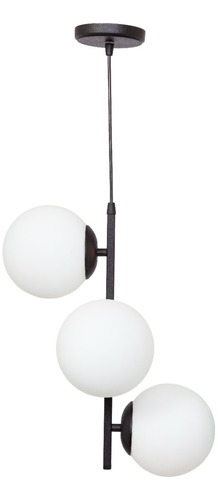 Colgante Elyn 3 Luces Negro - Globo 15 Vidrio Opal Satinado