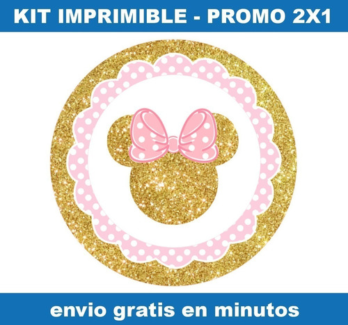 Kit Imprimible Minnie Rosa Y Dorado Promo 2x1