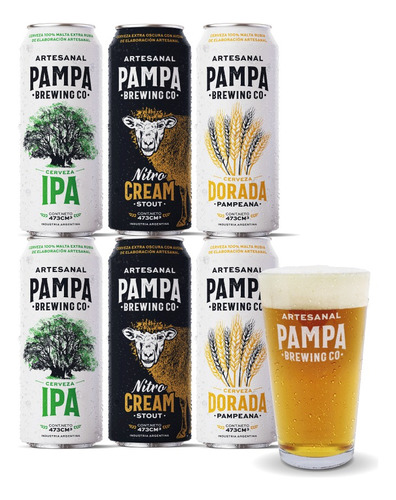 Box Degustación Cerveza Pampa 473cc X12 Mas Vaso