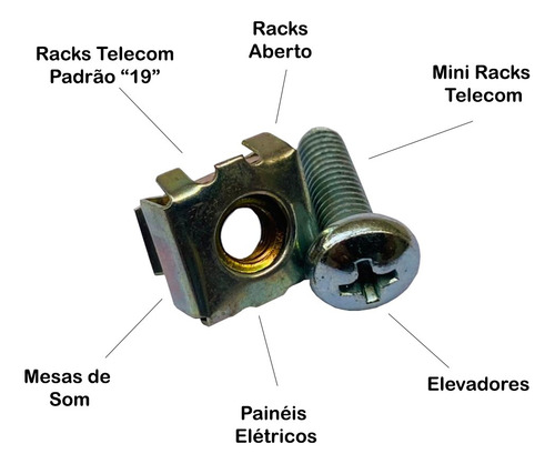 Kit Porca Gaiola Com Parafuso M5 Para Rack 19 Kit 25unidades
