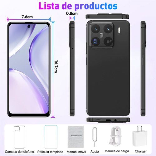Celular 6.8 Screen Android Xnano 12 Sim Dual 4 Gb Ram 64 Gb Rom Hd + 60 Hz Phone Mobile Camera De 13+5 Mp Black, Big Battery Of 5000 Mah, Motopoco Incluye Adaptador, Color Negro