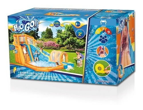 Parque Acuático Alberca Inflable Huracan Con Tunel Infantil Color Naranja