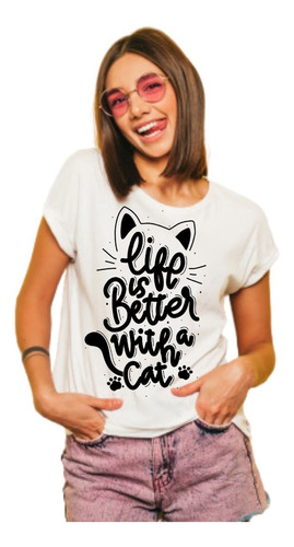 Blusa/ Playera Blanca / Frase Gato Gatos / Moda Mujer