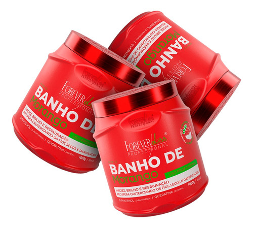 Kit 03 Forever Liss Máscara Banho De Verniz Morango 1kg