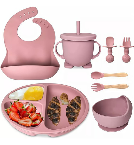 Platos Y Cubiertos De Silicona Para Bebés Set De 8 Piezas Ro