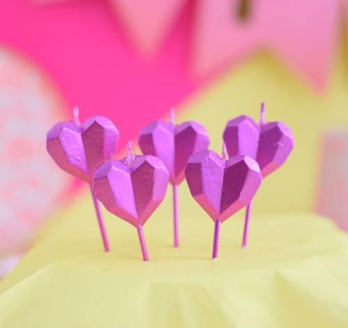 Vela Corazon Diamante Cumpleaños Adorno Torta X5