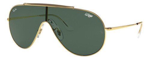 Anteojos de sol Ray-Ban Wings Standard con marco de metal color polished gold, lente green de poliamida clásica, varilla polished gold de metal - RB3597