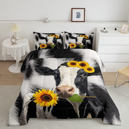 Erosebridal Highland Cow Flower Juego De Edredón Tamaño Quee