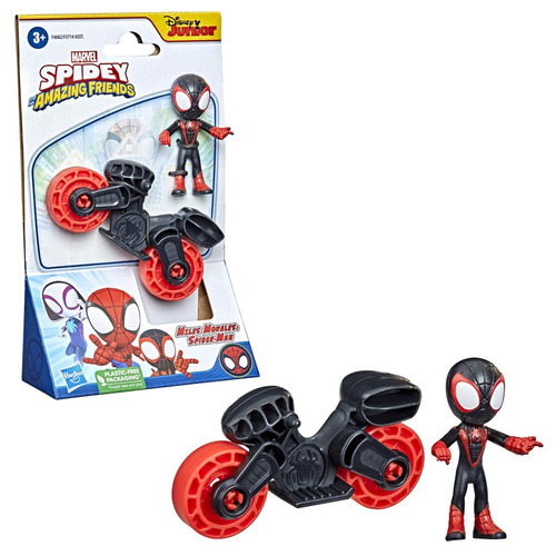 Muñeco Marvel Spidey Amazing Friends Miles Morales Con Moto