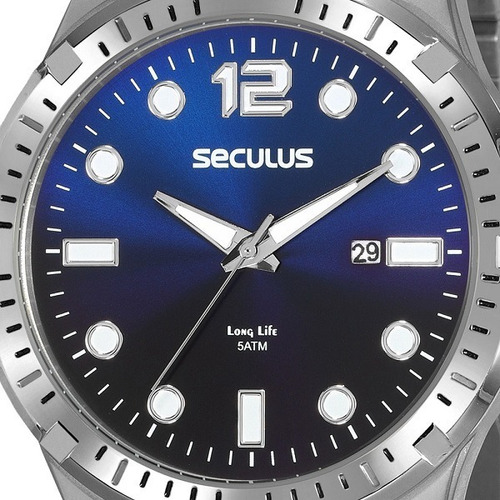 Relógio Seculus Masculino Analógico Prata Azul Original Nota