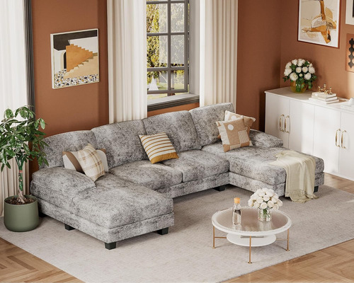 Sofa En U Tela 3 Pz Espacios Pequeños Moderno Tela Espuma