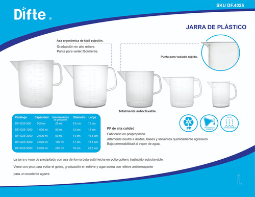 Jarra , Autoclavable (pp) De 1000ml Pk6