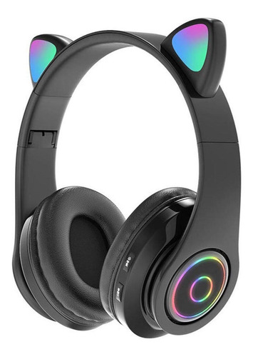 Auriculares Para Juegos Con Orejas De Gato Luminoso Negro