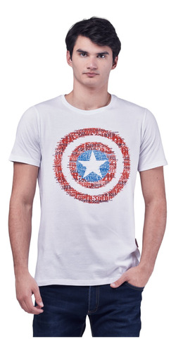 Remera Hombre Marvel Capitan America Blanca Estampa Gastada