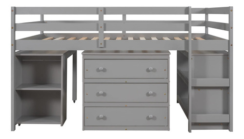 Base De Cama Baja De Madera Maciza De Tamaño Matrimonial Con Gris Puro. Nombre Del Diseño