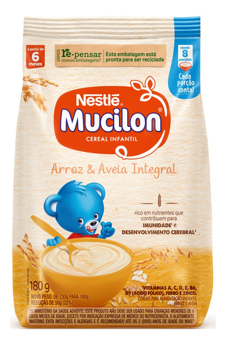 Cereais Infantil Nestlé Mucilon Arroz & Aveia em pacote 180 g