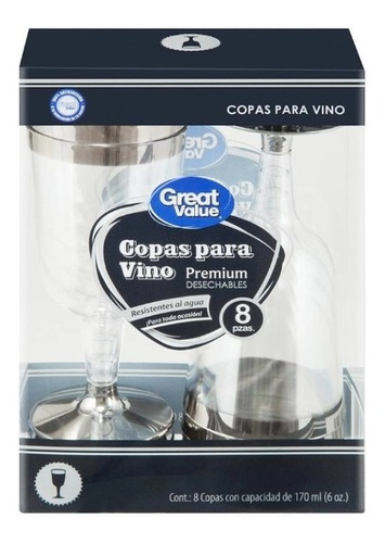 Copas Para Vino Great Value Premium Desech 6paq C\8pz.