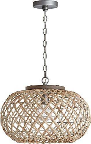 Colgante Cesta Ancha Ratan Natural 1 Luz 100 Vatio 14  Alto