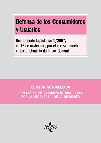 Defensa De Los Consumidores Y Usuarios, De Editorial Tecnos. Editorial Tecnos, Tapa Blanda En Español